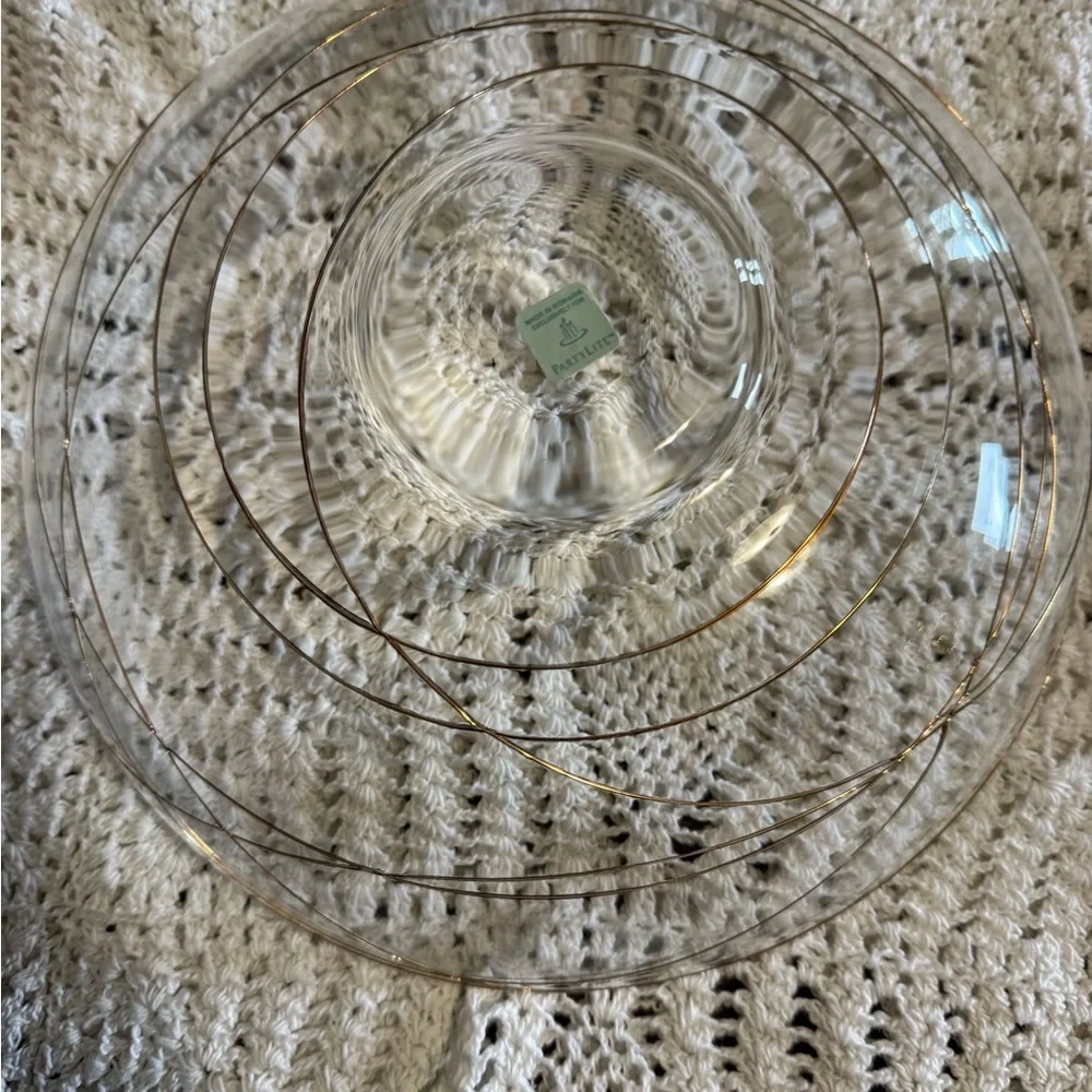 Vintage Party Lite Glass Bowl with Gold Accents